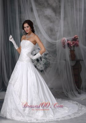 Strapless Princess Bridal Gown Court Train Lace Decorated