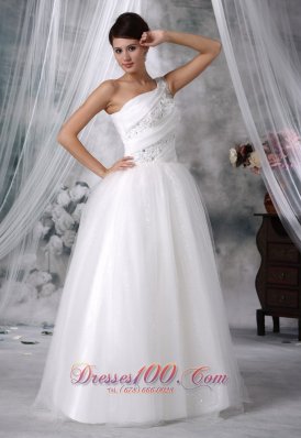 Beaded Decorate One Shoulder Wedding Dress Taffeta And Organza