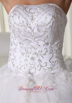 Chapel Train Strapless Embroidery Wedding Dress Satin and Organza