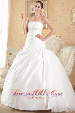 Strapless Tulle and Taffeta Bridal Dress Court Train Beading