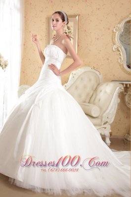 Strapless Tulle and Taffeta Bridal Dress Court Train Beading