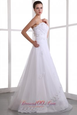 Taffeta and Organza Strapless Wedding Gown Beading Brush Train