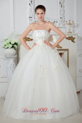 Floor-length Ball Gown Wedding Dress Tulle Beading Strapless
