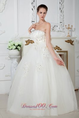 Floor-length Ball Gown Wedding Dress Tulle Beading Strapless