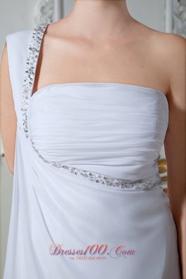 One Shoulder Chiffon Ruch Bridal Dress Court Train Beading