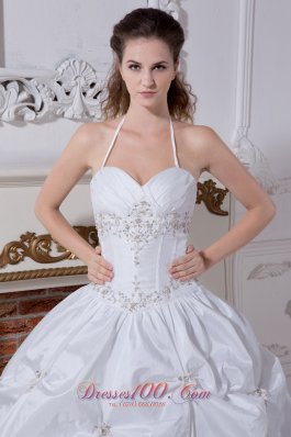 Halter Bridal Wedding Dress Taffeta Embroidery Floor-length