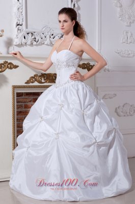 Halter Bridal Wedding Dress Taffeta Embroidery Floor-length