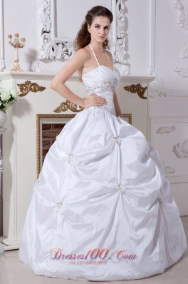 Halter Bridal Wedding Dress Taffeta Embroidery Floor-length