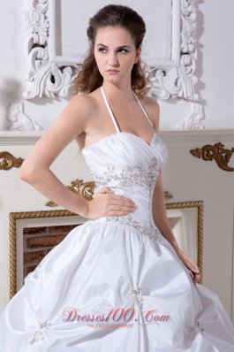 Halter Bridal Wedding Dress Taffeta Embroidery Floor-length