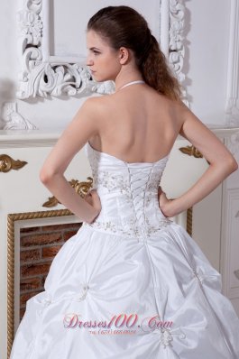 Halter Bridal Wedding Dress Taffeta Embroidery Floor-length