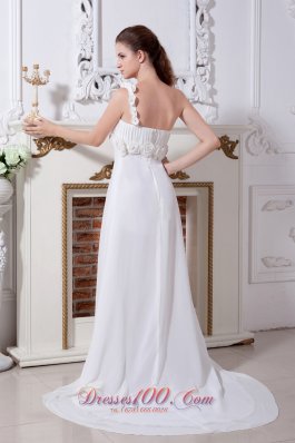 Wedding Dress One Shoulder Chiffon Court Train Hand Made Flowers