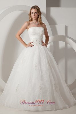 Taffeta and Organza Wedding Gown Strapless Embroidery Floor-length