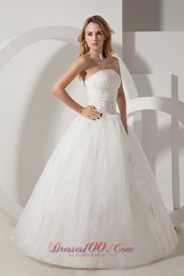 Taffeta and Organza Wedding Gown Strapless Embroidery Floor-length