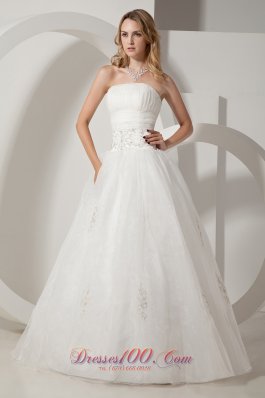 Taffeta and Organza Wedding Gown Strapless Embroidery Floor-length