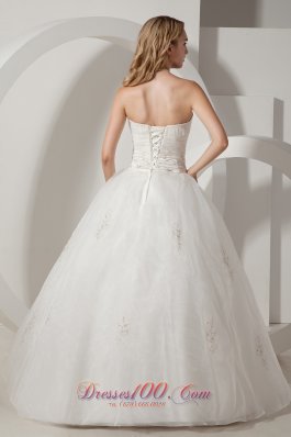 Taffeta and Organza Wedding Gown Strapless Embroidery Floor-length