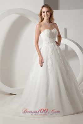 Sweetheart Appliques Bridal Dress Taffeta and Organza Court Train