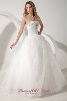 Strapless Tulle Ball Gown Wedding Dress Floor-length Beading