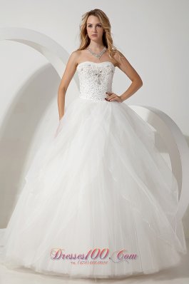 Strapless Tulle Ball Gown Wedding Dress Floor-length Beading