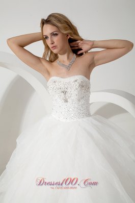 Strapless Tulle Ball Gown Wedding Dress Floor-length Beading