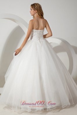 Strapless Tulle Ball Gown Wedding Dress Floor-length Beading