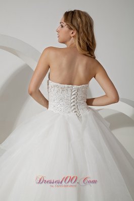 Strapless Tulle Ball Gown Wedding Dress Floor-length Beading