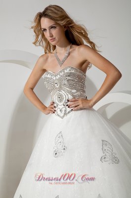 Sweetheart Organza Wedding Dress Ball Gown Court Train Beading