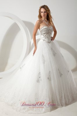 Sweetheart Organza Wedding Dress Ball Gown Court Train Beading