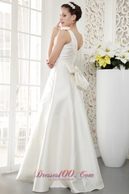 V-neck Bridal Gown Princess Floor-length Beading Satin