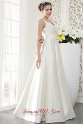 V-neck Bridal Gown Princess Floor-length Beading Satin