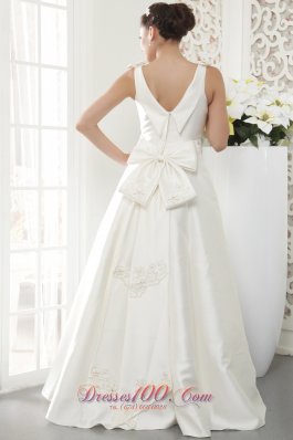 V-neck Bridal Gown Princess Floor-length Beading Satin