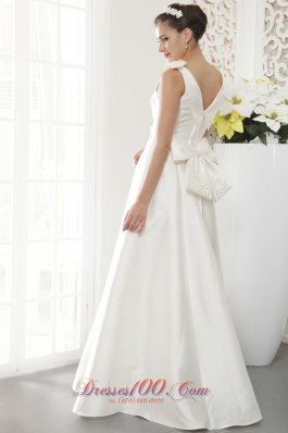 V-neck Bridal Gown Princess Floor-length Beading Satin