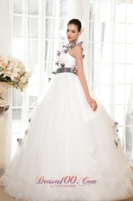 One Shoulder Ball Gown Tulle Hand Flowers Wedding Dress