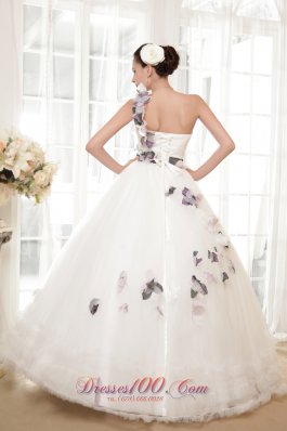 One Shoulder Ball Gown Tulle Hand Flowers Wedding Dress