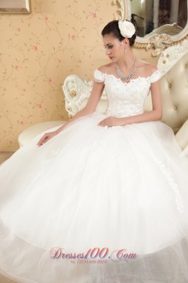 Off The Shoulder Ball Gown Tulle Appliques Wedding Dress