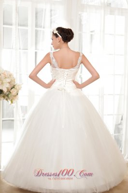 Straps V-neck Tulle and Taffeta Appliques Wedding Dress