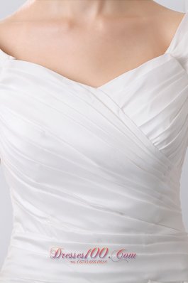 V-neck Ruch Wedding Dress Chapel Train Taffeta