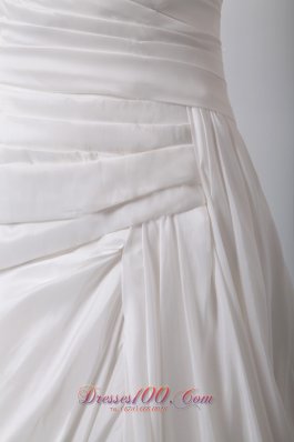 V-neck Ruch Wedding Dress Chapel Train Taffeta