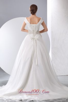 A-line Wedding Gown V-neck Beaded Chapel Train