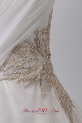 A-line Wedding Gown V-neck Beaded Chapel Train