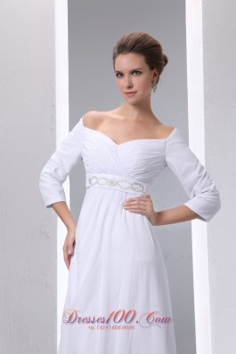 Empire Off The Shoulder Beading Plus Size Wedding Dress