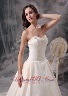 Champagne Sweetheart Appliques Wedding Dress Chapel Train