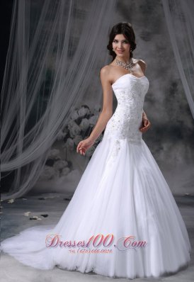 Lace With Beading Chapel Train Tulle 2013 Wedding Dress