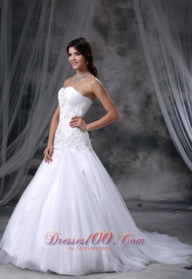 Lace With Beading Chapel Train Tulle 2013 Wedding Dress