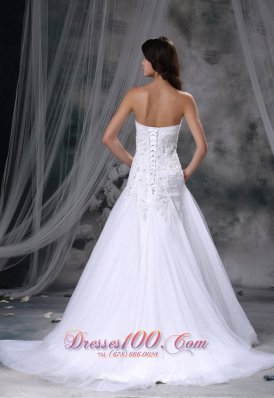 Lace With Beading Chapel Train Tulle 2013 Wedding Dress