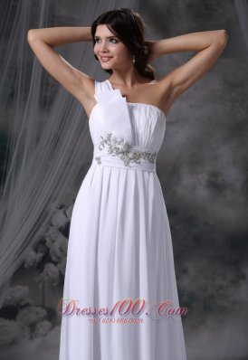 Beading One Shoulder Brush Train Chiffon Wedding Dress