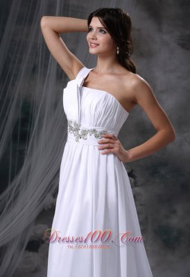 Beading One Shoulder Brush Train Chiffon Wedding Dress