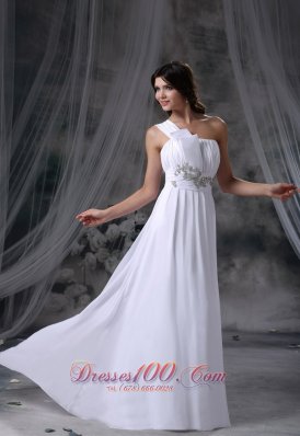 Beading One Shoulder Brush Train Chiffon Wedding Dress