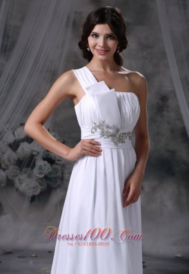 Beading One Shoulder Brush Train Chiffon Wedding Dress