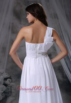 Beading One Shoulder Brush Train Chiffon Wedding Dress