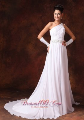 One Shoulder Chiffon Wedding Dress Empire Court Train